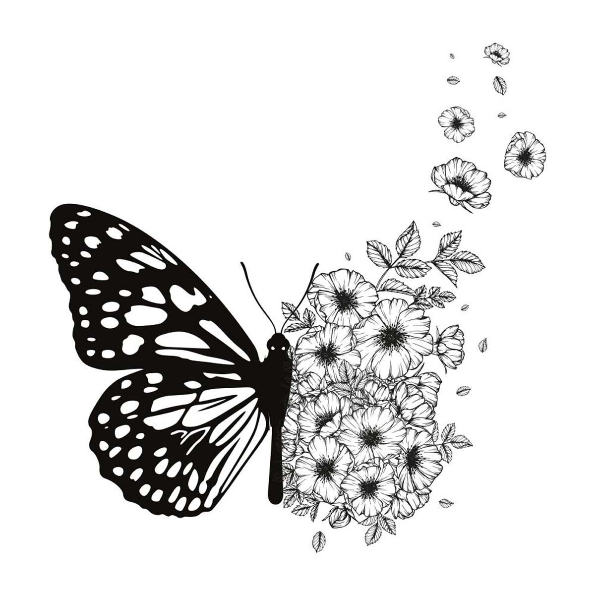 Stickers muraux qualité premium Papillon/fleurs l 39 x H 36 cm