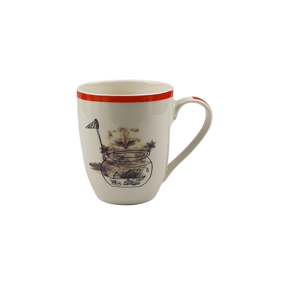 Shiny porcelain cat photo mug 34 cL with red edging