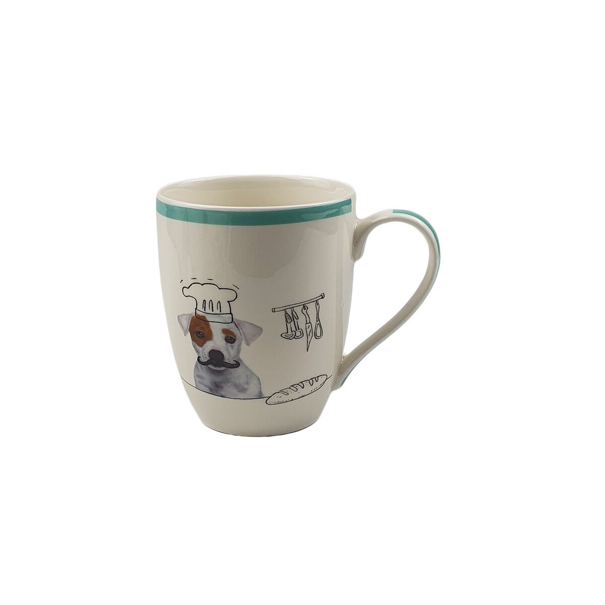 Shiny porcelain dog photo mug 34 cL with light blue edging