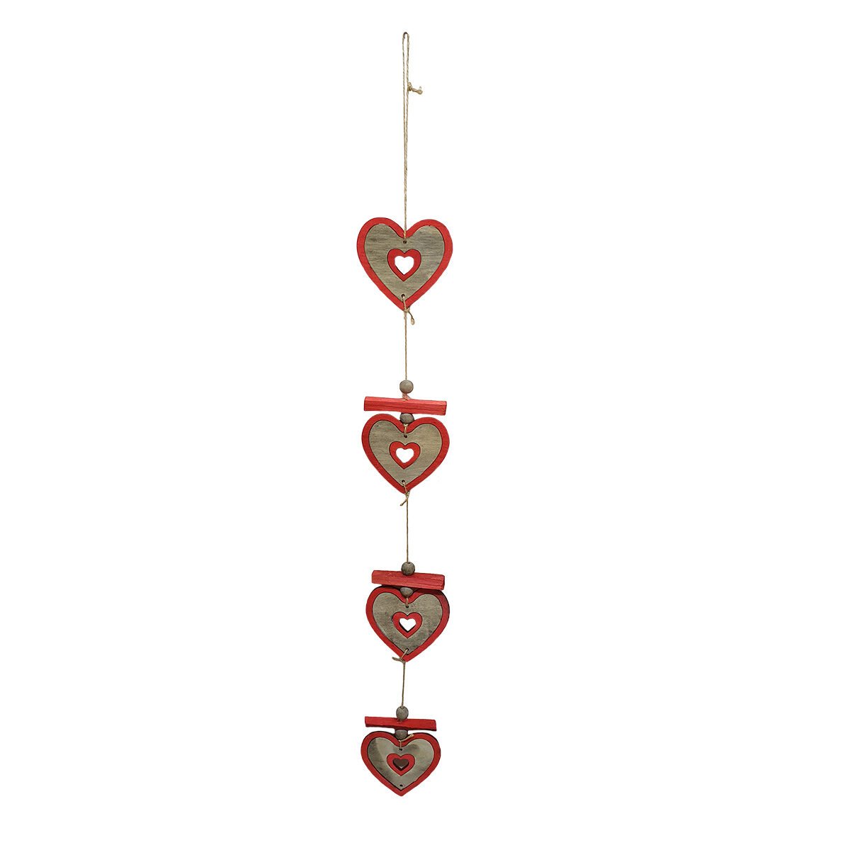 4 Hearts pendant lamp in natural wood W 10 x H 90 cm