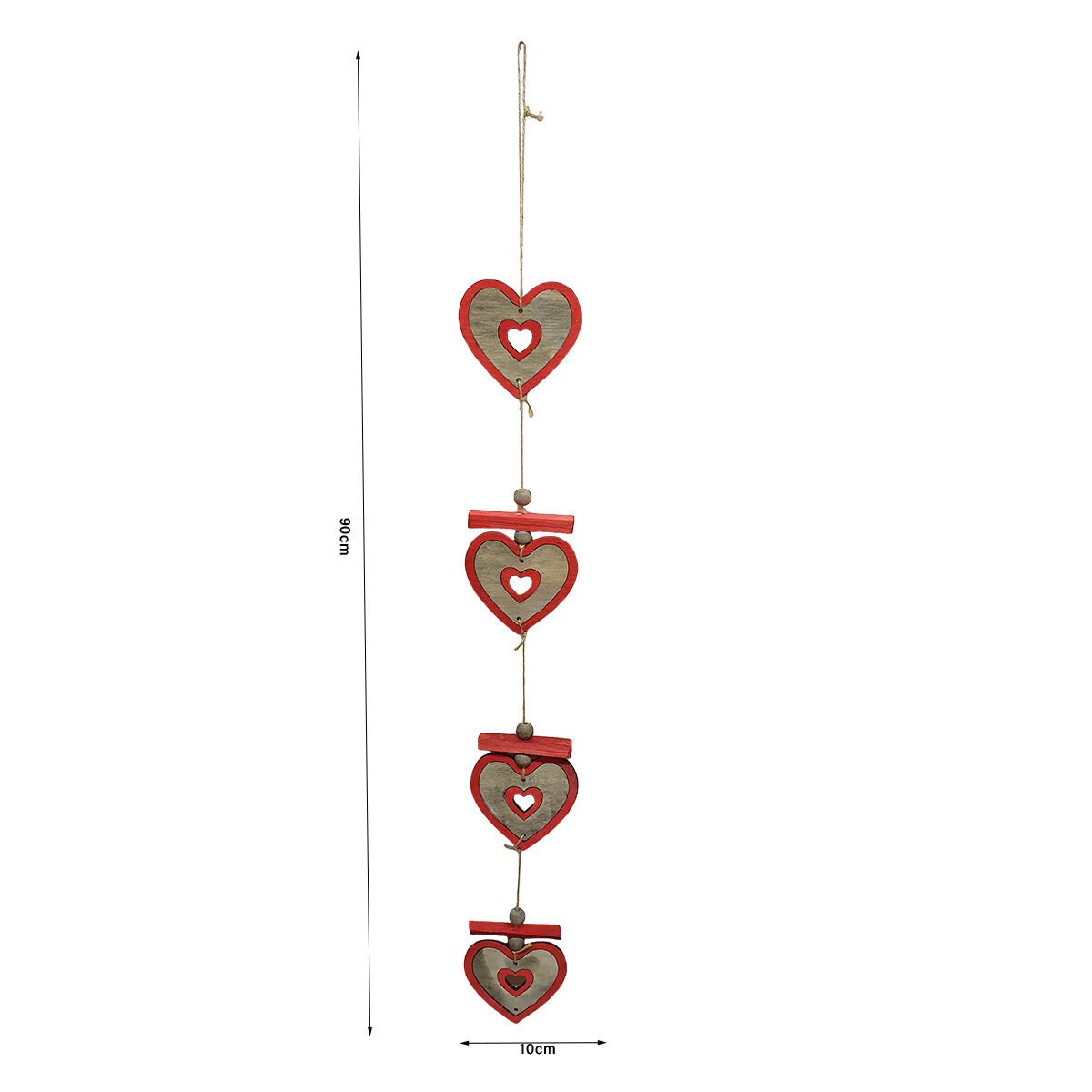4 Hearts pendant lamp in natural wood W 10 x H 90 cm