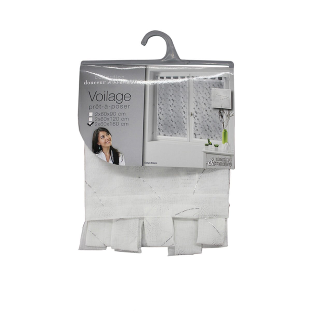 Paire de rideaux droits à passants en voile sablé appliqué Dalya blanc en polyester Douceur d'intérieur