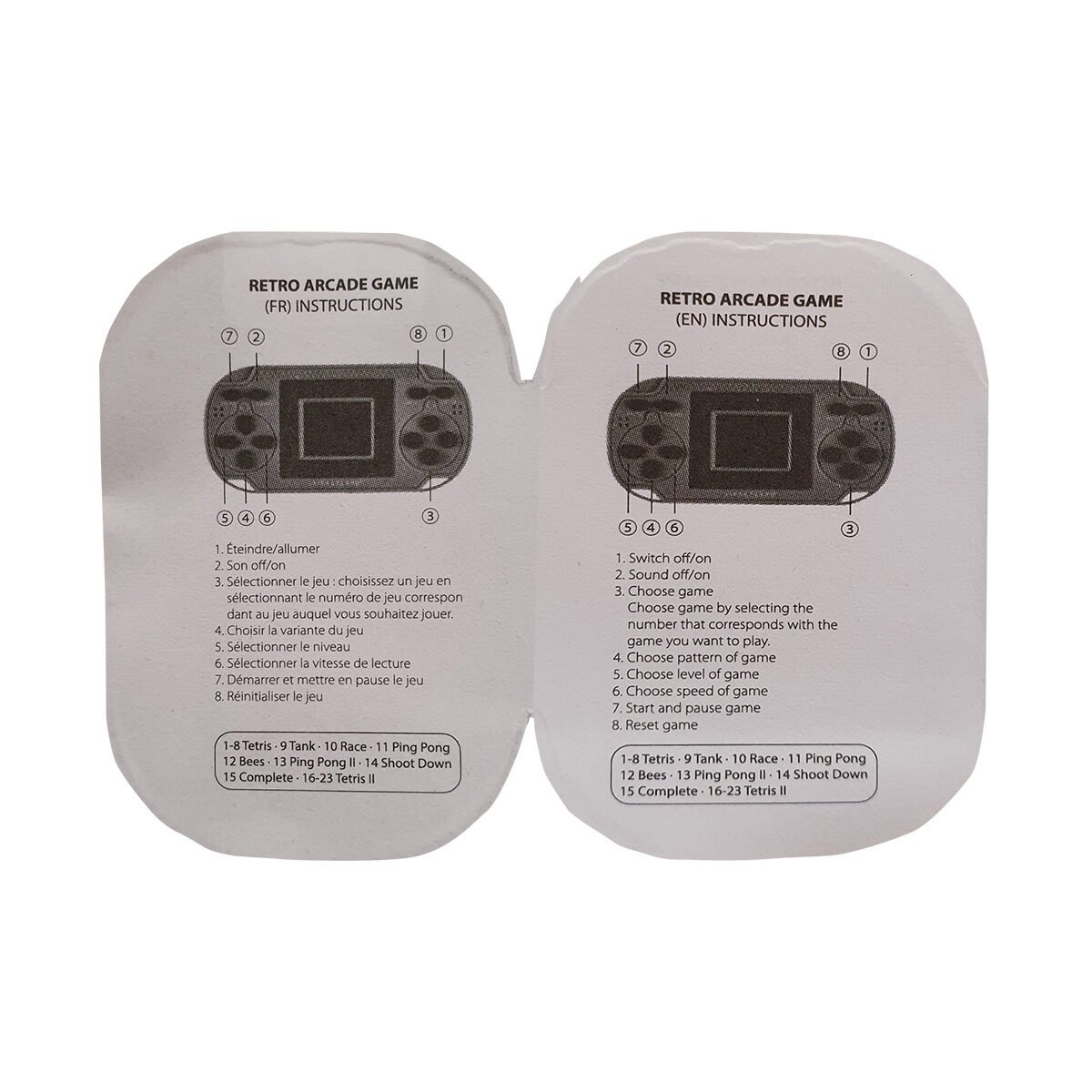 Jeu électronique rétro 8 en 1 L 10.0 x l 1.5 x H 4.5 cm à 2 piles AAA non fournies