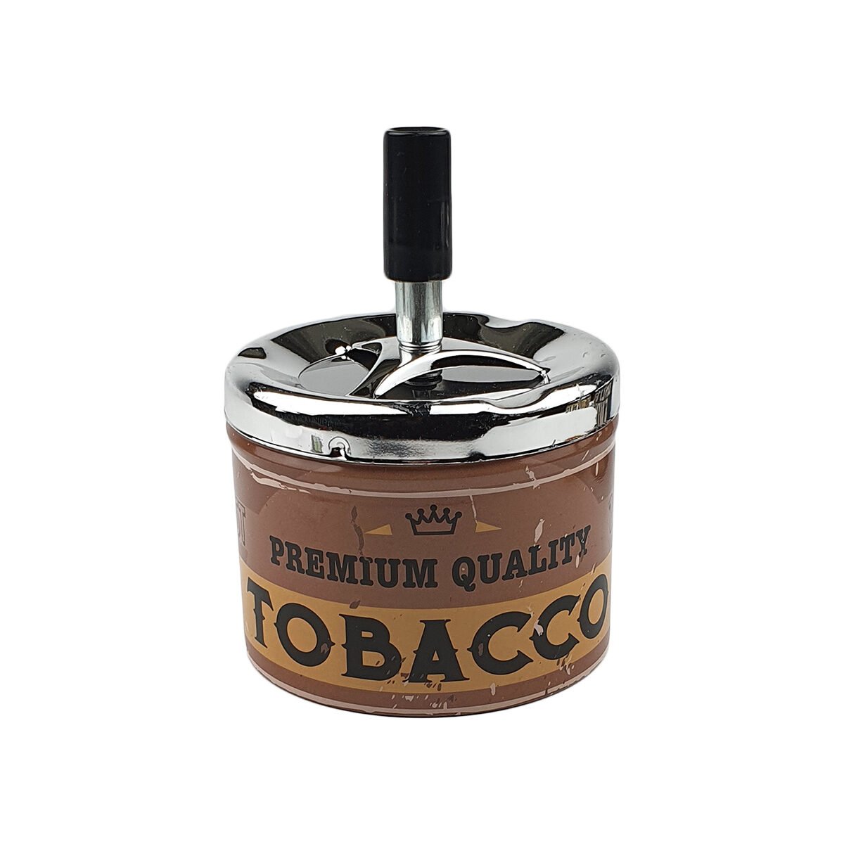 Cendrier rond toupie "Tobacco" en métal D 9.0 x H 13.5 cm avec poussoir