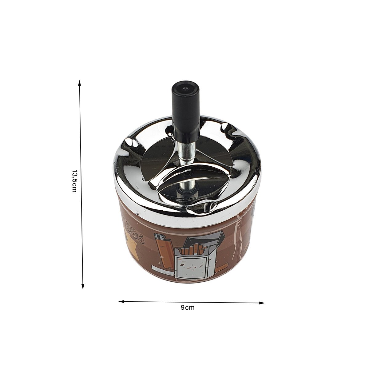 Cendrier rond toupie "Tobacco" en métal D 9.0 x H 13.5 cm avec poussoir
