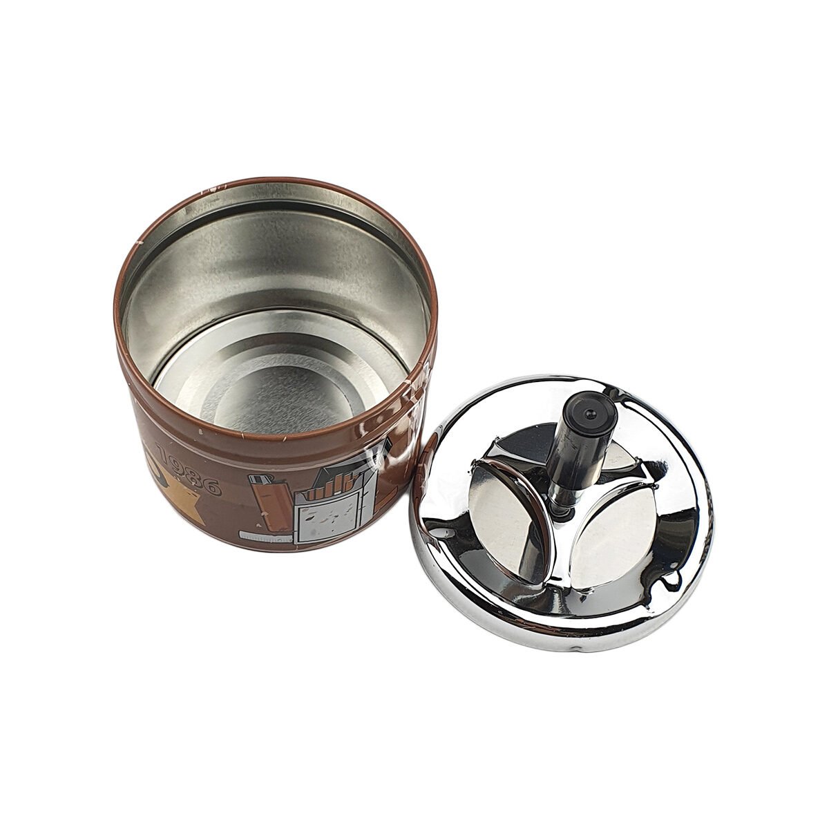 Cendrier rond toupie "Tobacco" en métal D 9.0 x H 13.5 cm avec poussoir