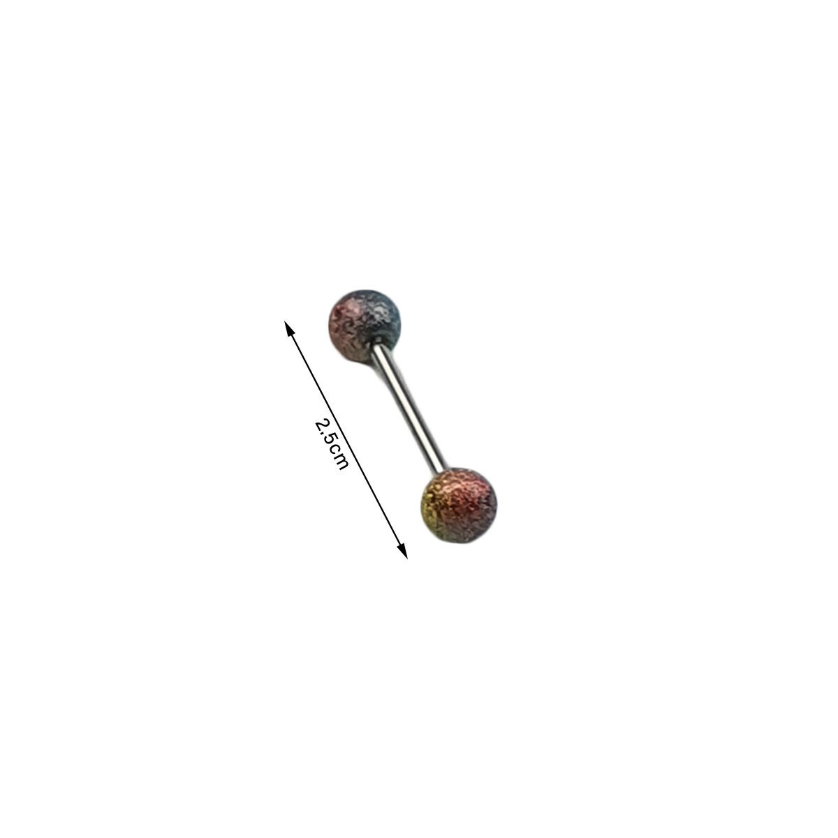 Piercing langue en acier chirurgical D 1.6 x L 25 mm avec 2 boules multicolores en acrylique