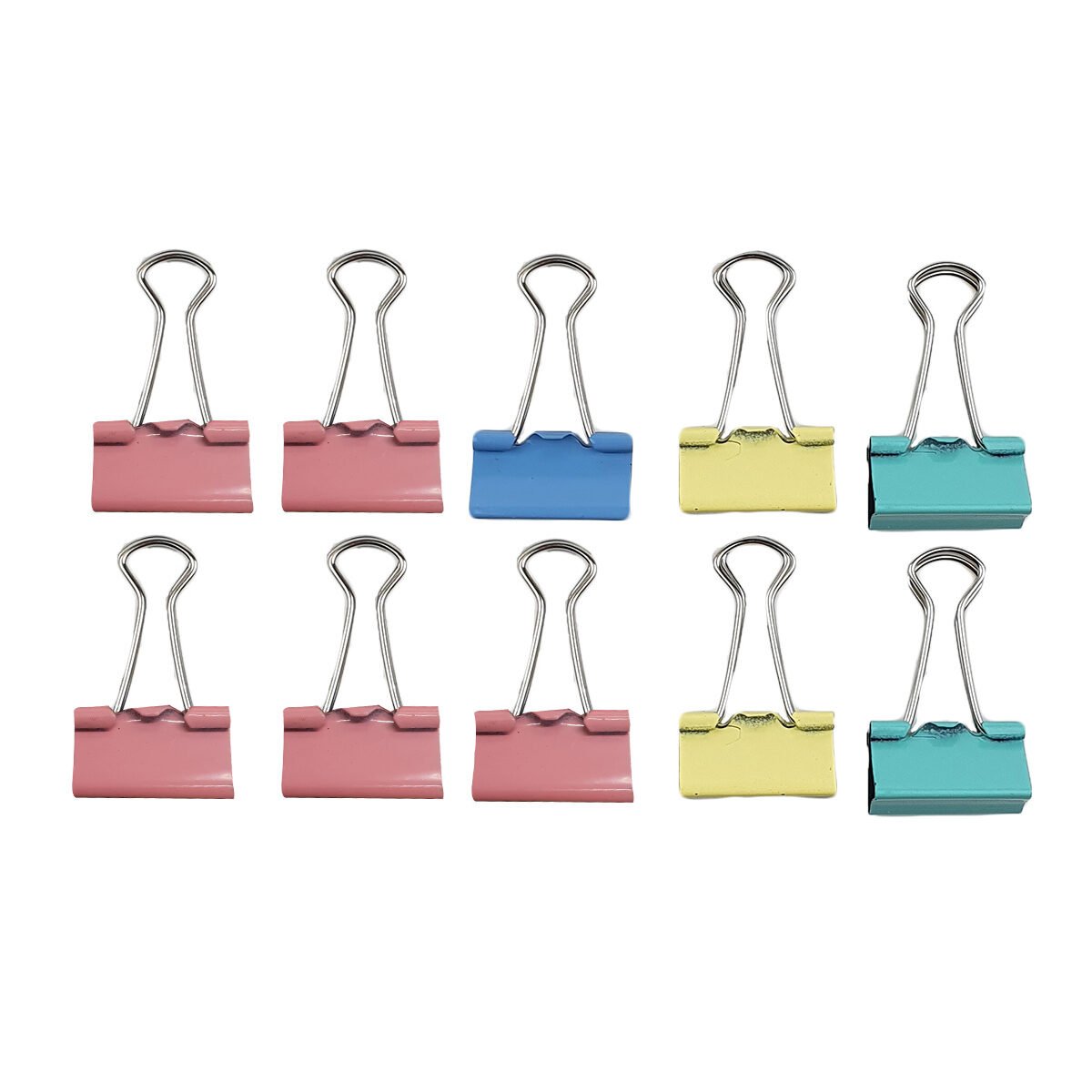 Pack of 10 Metal Double Clip Document Clips in Random Colors L 19mm