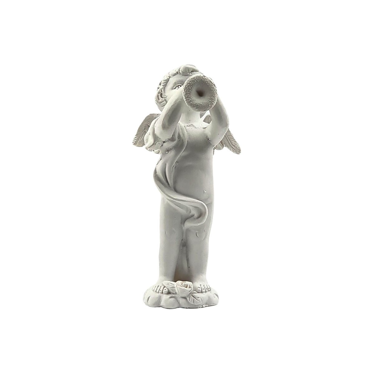 Standing angel playing the trumpet statuette in white polyresin H 10 cm