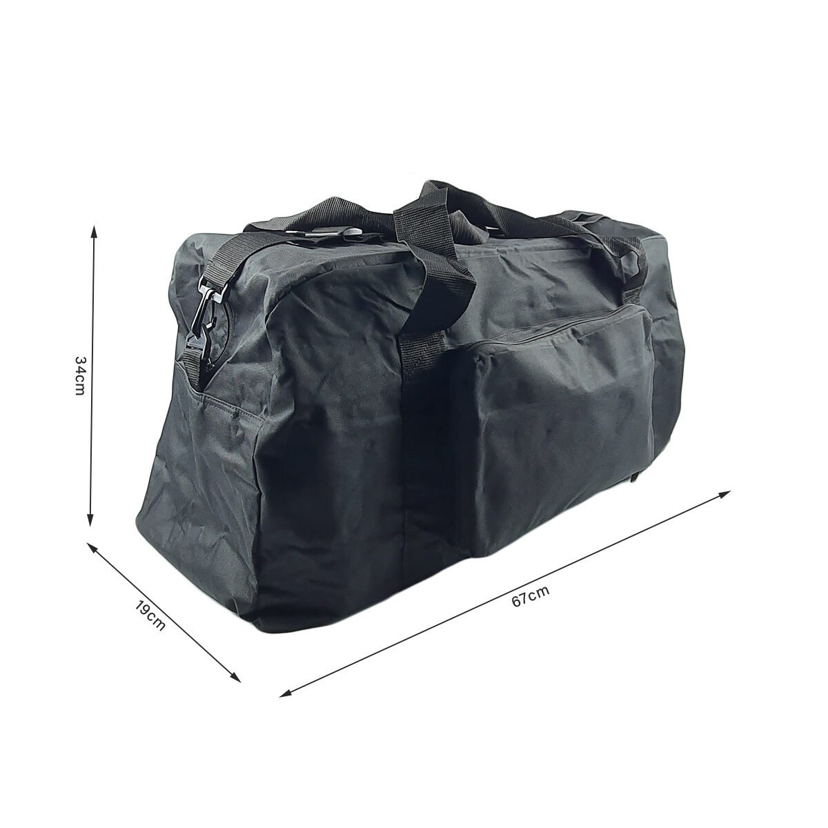Sac de voyage pliable en polyester et PVC L 67 x l 19 x H 34 cm déplié noir avec 1 poche avant, 2 poignées et 1 bandoulière