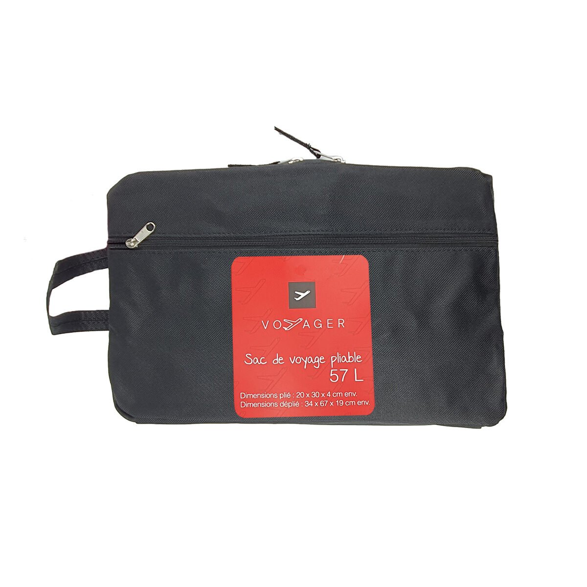 Sac de voyage pliable en polyester et PVC L 67 x l 19 x H 34 cm déplié noir avec 1 poche avant, 2 poignées et 1 bandoulière