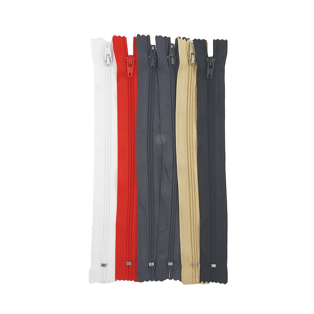 Set of 6 nylon zippers in different colors L 19 cm