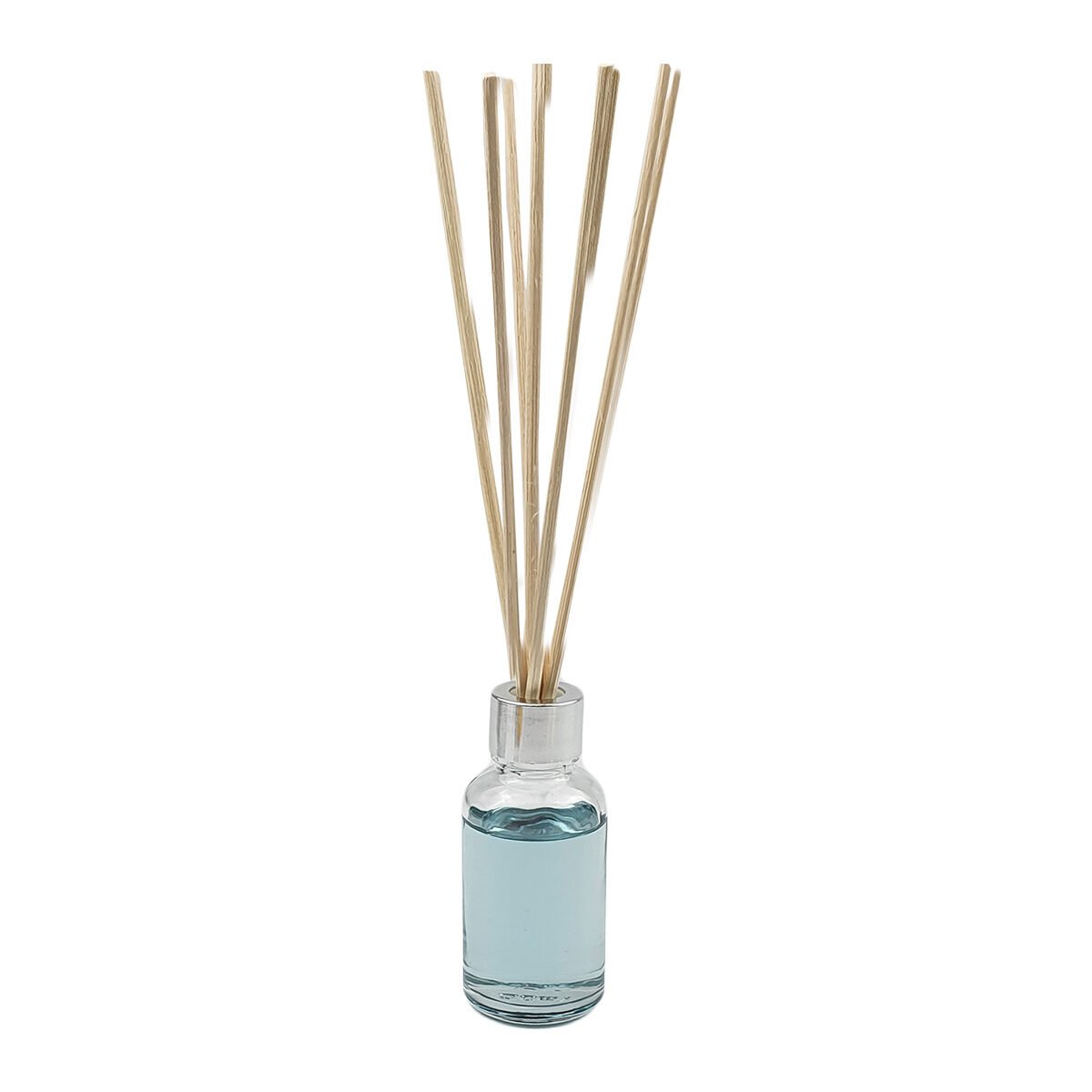 Diffuseur de parfum Patchouli 30 ml en verre, plastique et métal argenté avec 6 bâtonnets en bois