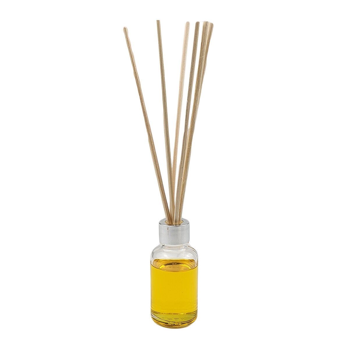 Diffuseur de parfum Vanille 30 ml en verre, plastique et métal argenté avec 6 bâtonnets en bois Homea