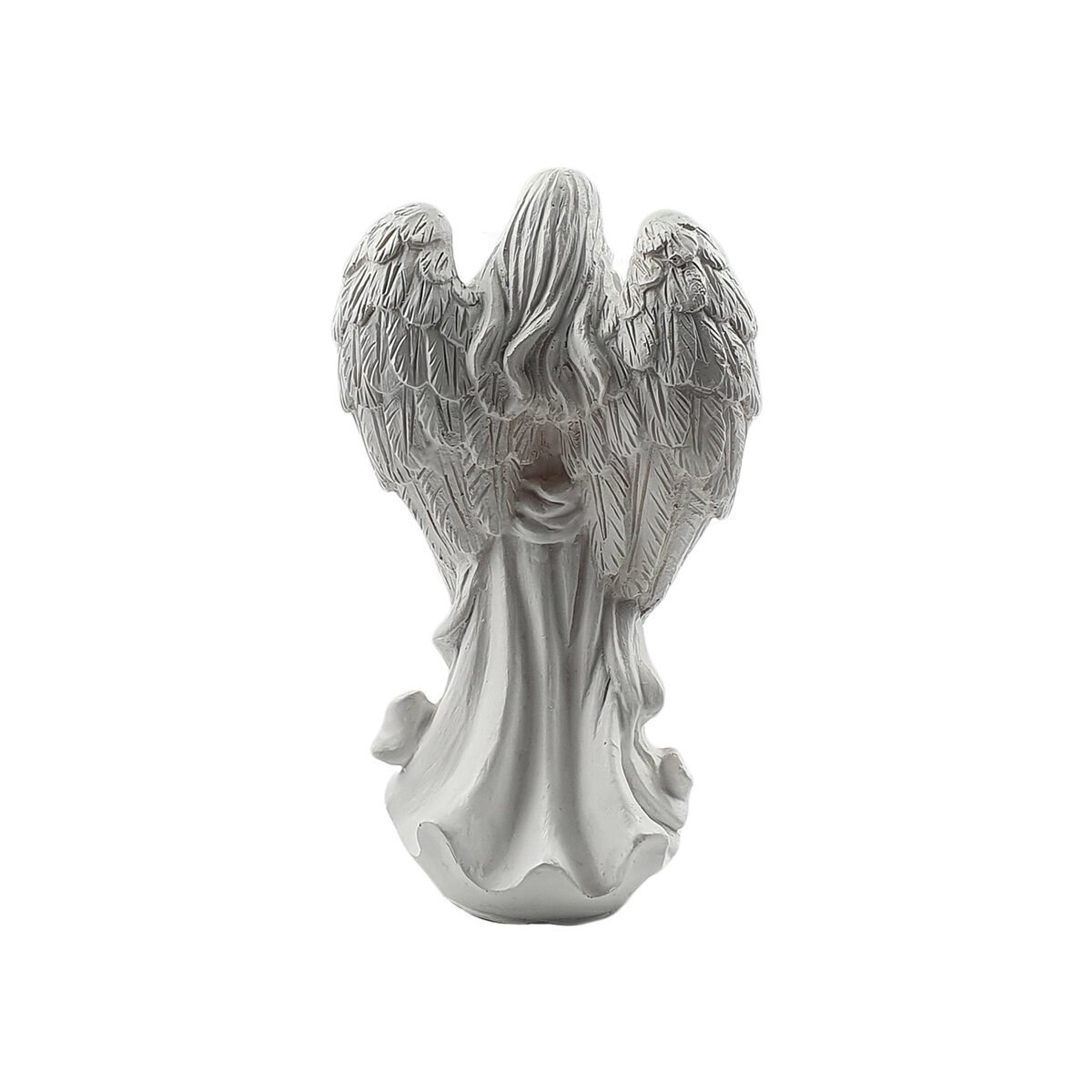 Statuette Standing angel brandishing a bird in his hands in white polyresin W 9 x H 20 cm
