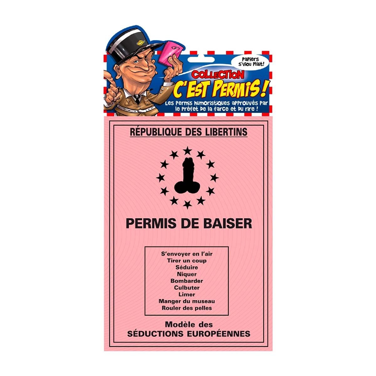 Humorous GM license "Kissing license" in pink cardboard W 44.0 x H 20.5 cm unfolded