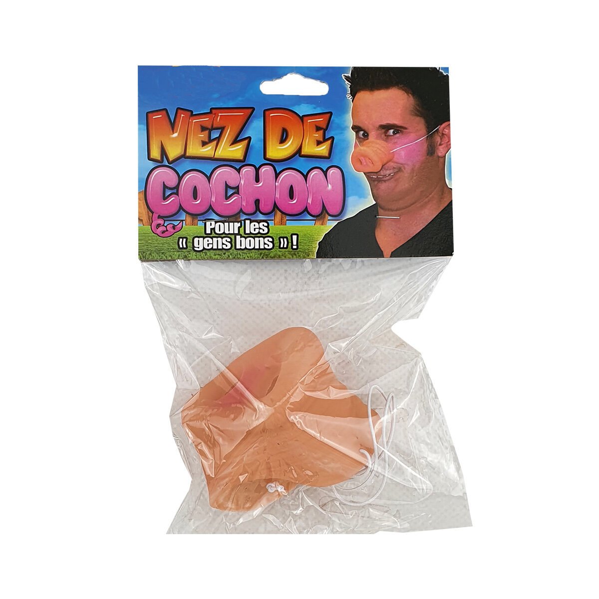 Nez de cochon couleur chair en plastique tenu par 1 ficelle élastique blanche pour faire farce