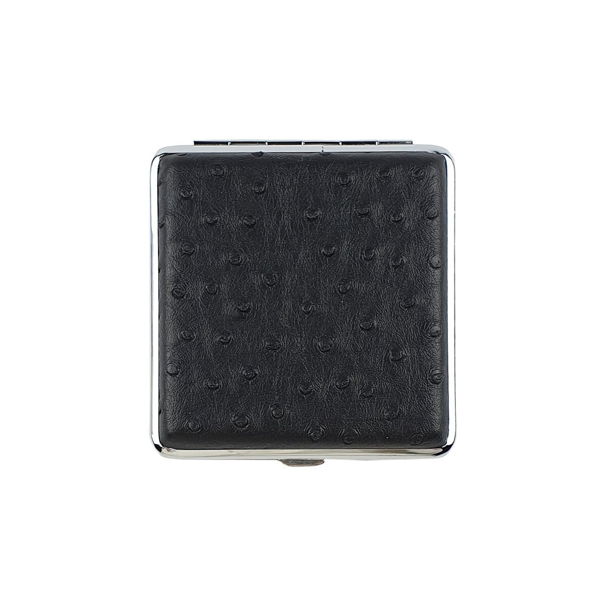 Metal cigarette case covered with black imitation leather L 10 x 9 cm closed for 20 cigarettes