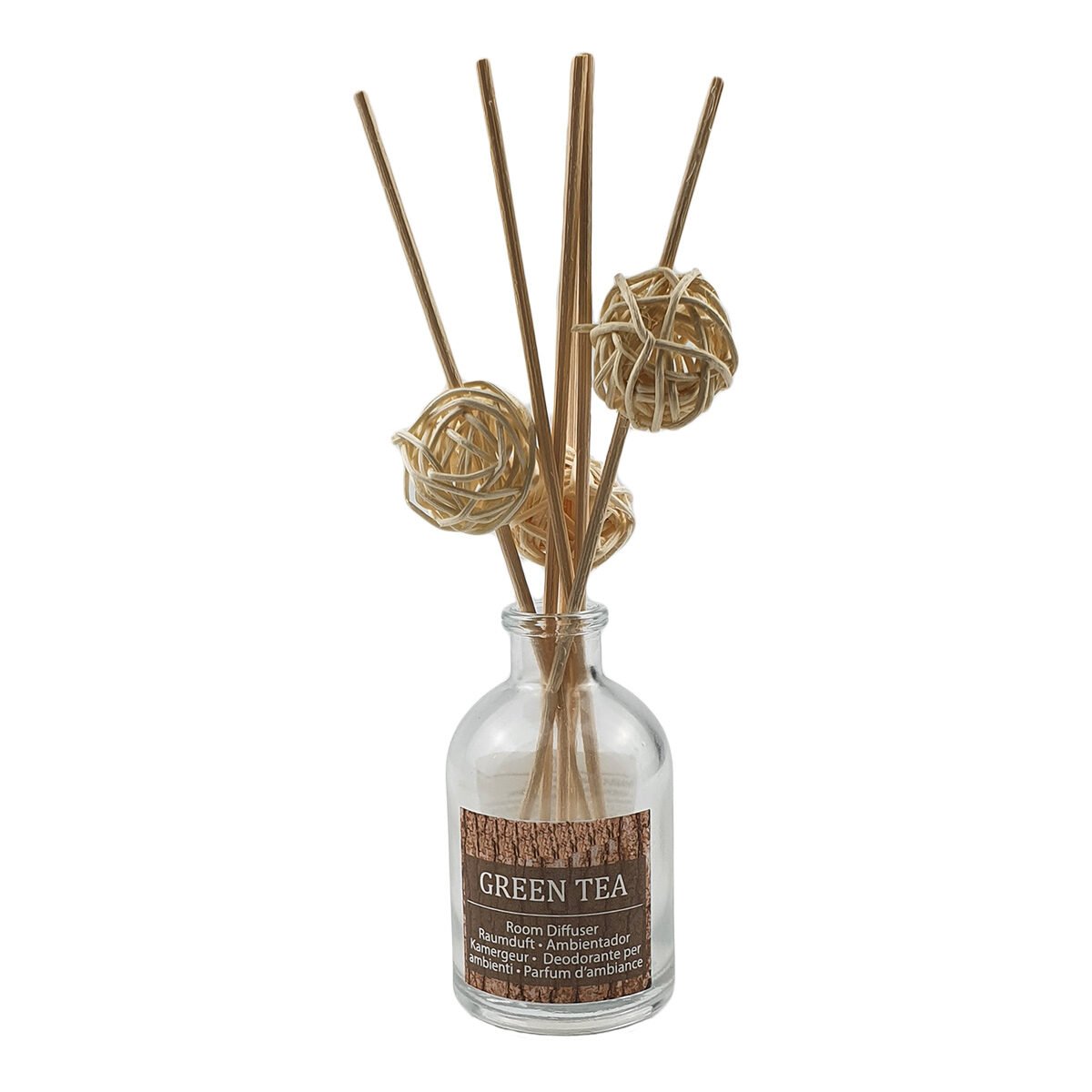 50ml Glass Green Tea Aroma Diffuser with 5 Sticks and 3 Rattan Balls