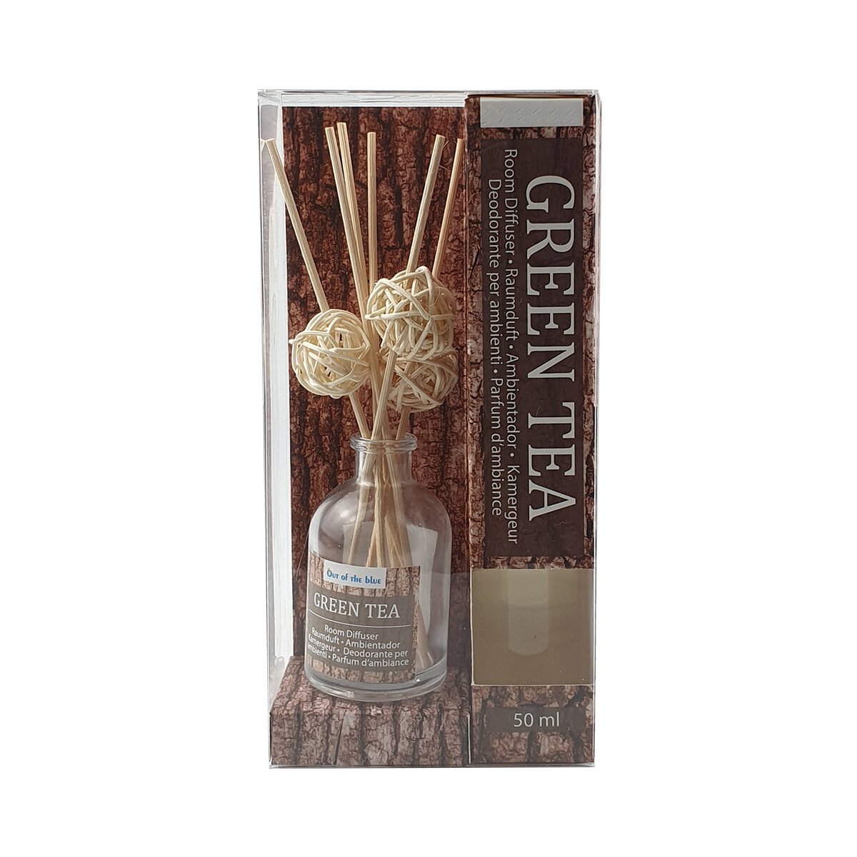 50ml Glass Green Tea Aroma Diffuser with 5 Sticks and 3 Rattan Balls