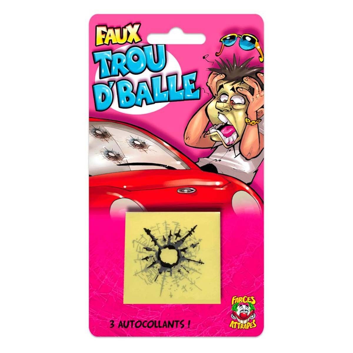 Set of 3 Fake bullet holes on self-adhesive glass for prank