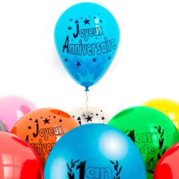Set of 8 "Happy Birthday" latex balloons in natural latex in assorted colors Party Ballons