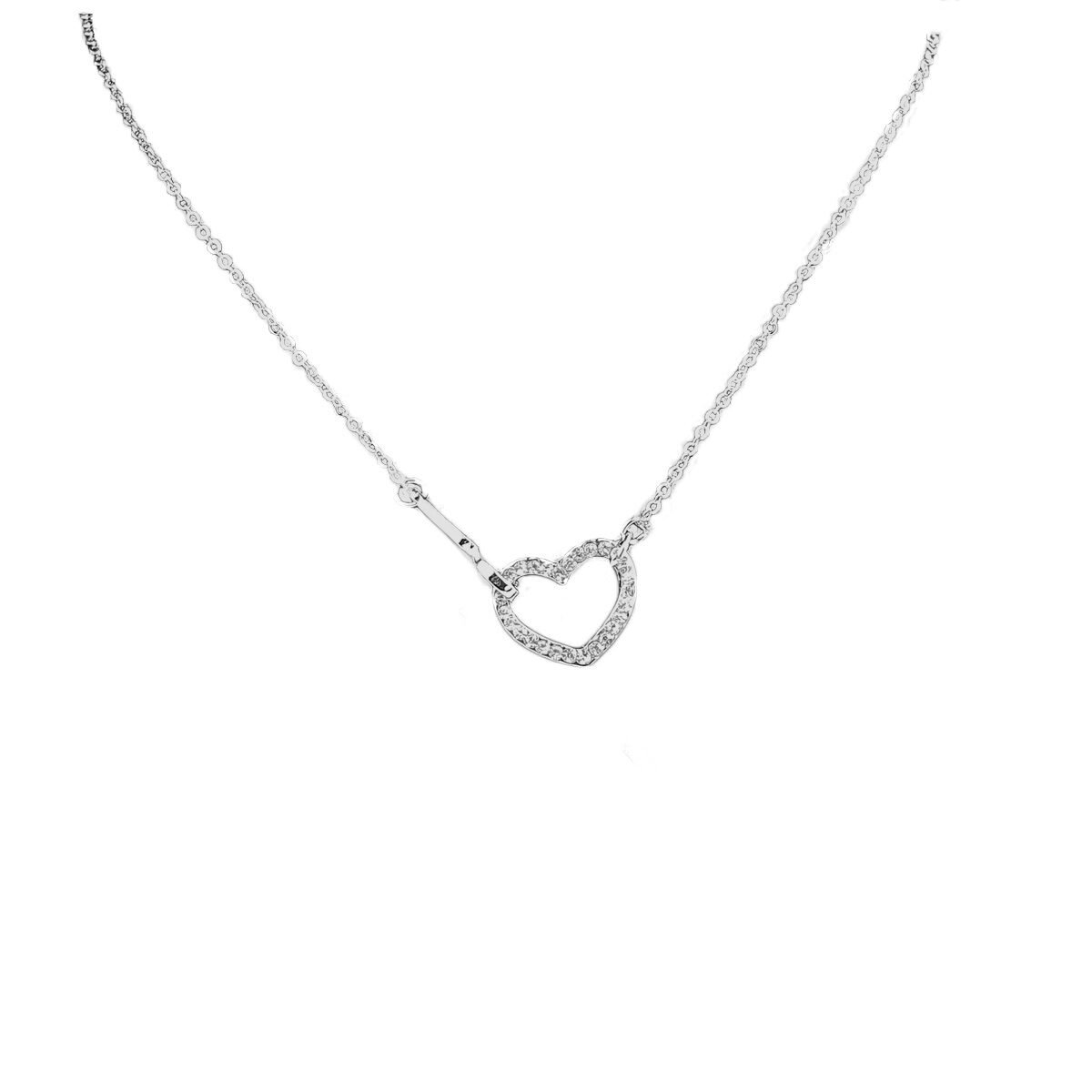 Necklace with key pendant and heart with metal rhinestones with chain length 45 cm