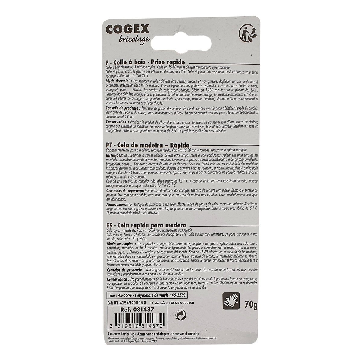 Wood glue in 70 g very resistant with fast setting Cogex