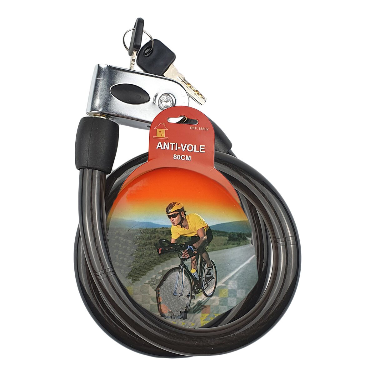 Spiral metal anti-theft cable for bicycle L 80.0 x D 1.6 cm with 2 keys