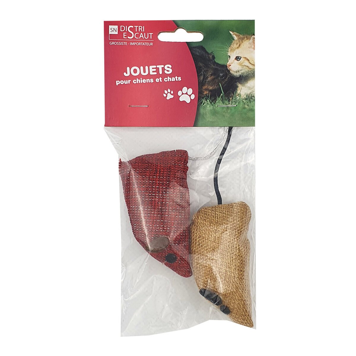 Lot de 2 jouets Souris différents en tissu L 17 cm pour chat Distri Escaut