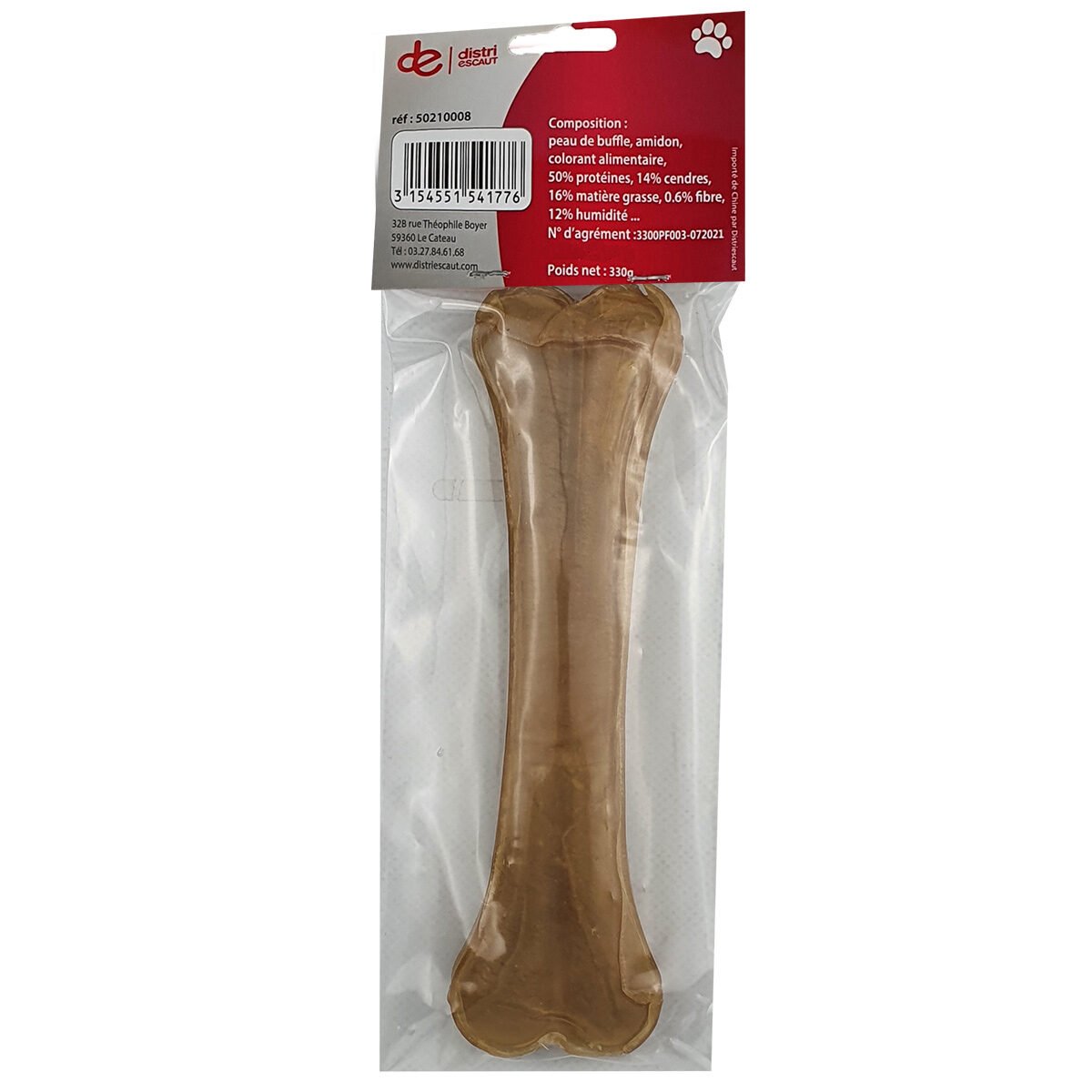 Pressed chew bone made from buffalo skin and starch L 32 x W 7 cm for dogs Distri Escaut