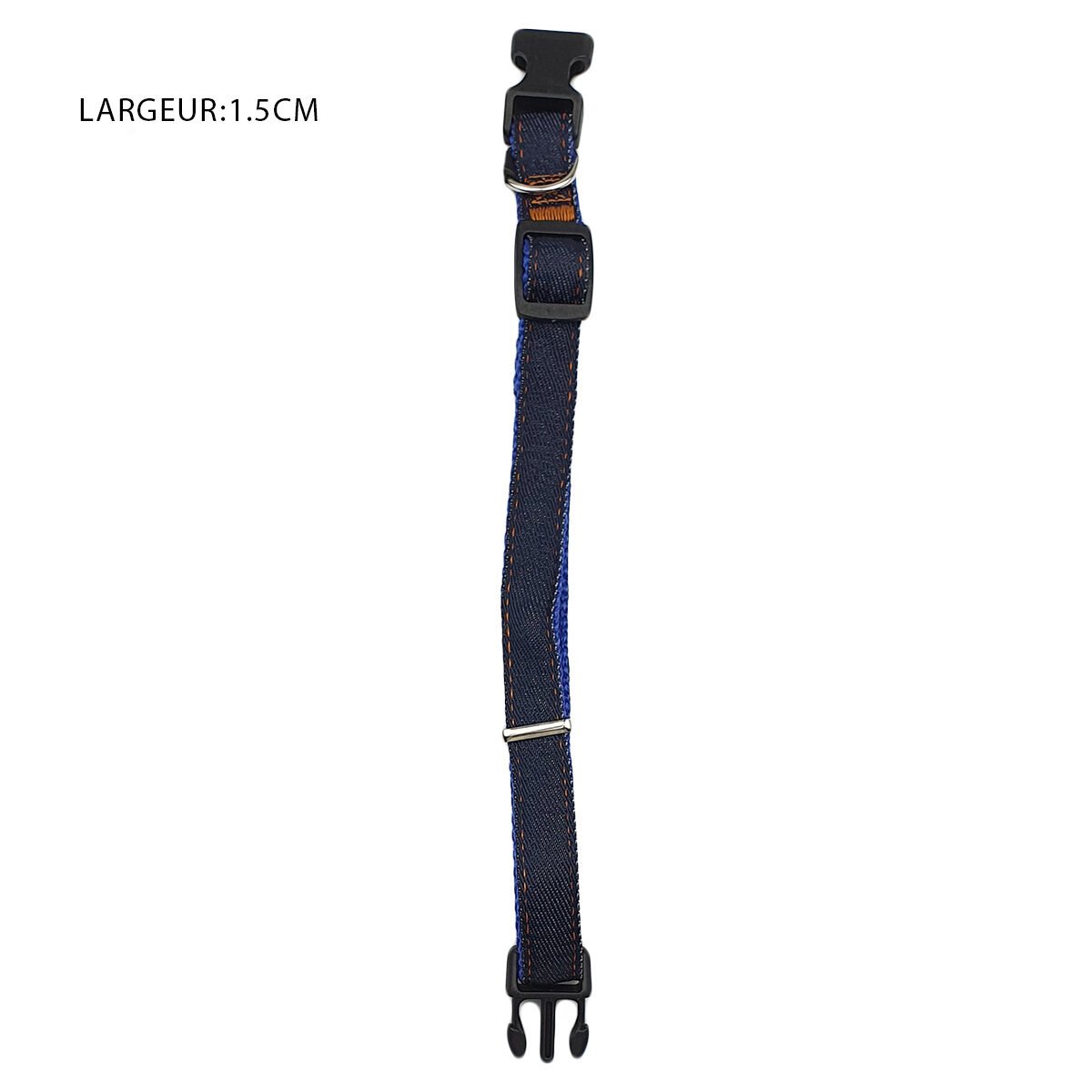 Blue jeans fabric collar adjustable from L 23.0 to 39.0 x l 1.5 cm for dogs