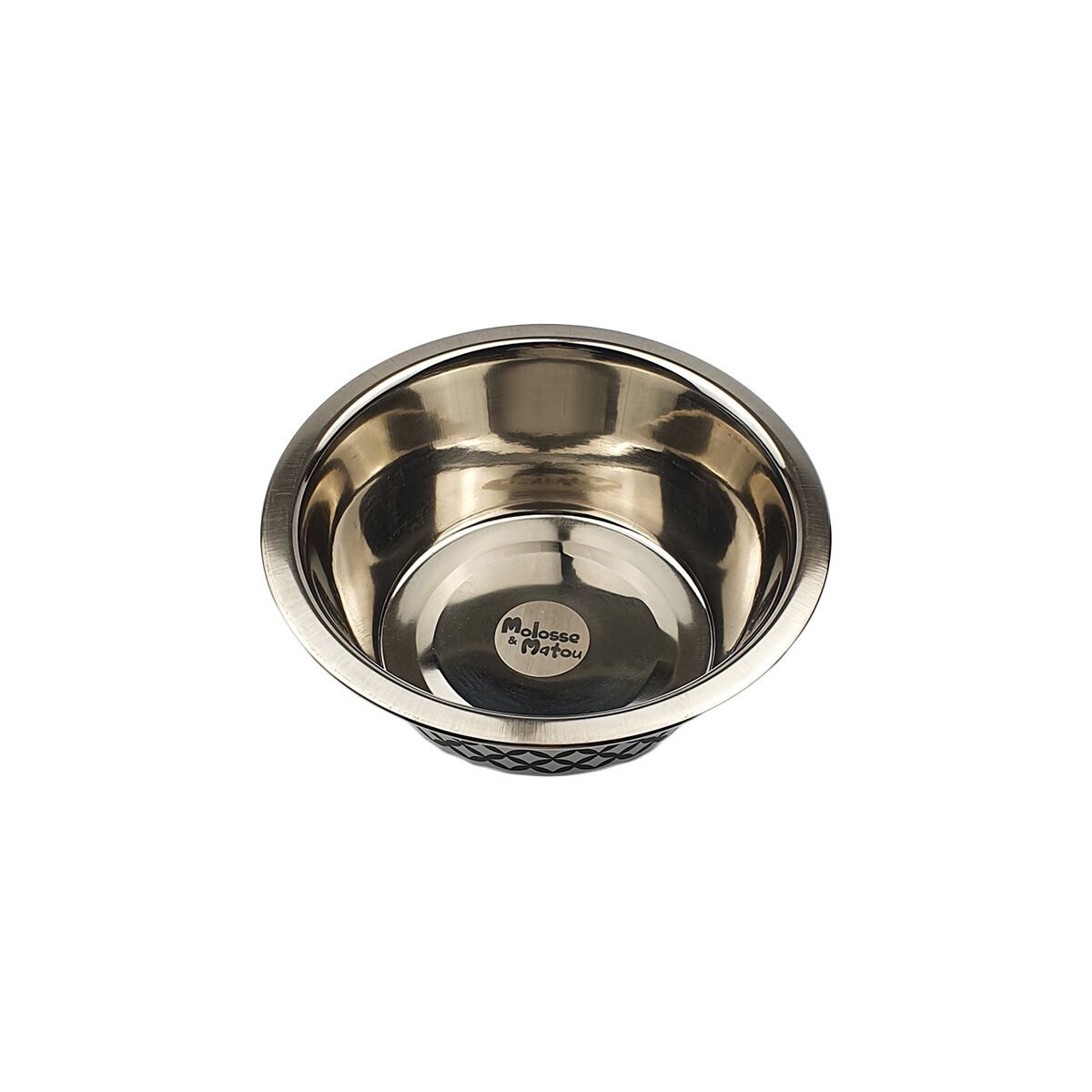 Gamelle en acier inoxydable à motifs blanc et anthracite mat D 11.5 x H 4.0 cm pour chien et chat Molosse & Matou