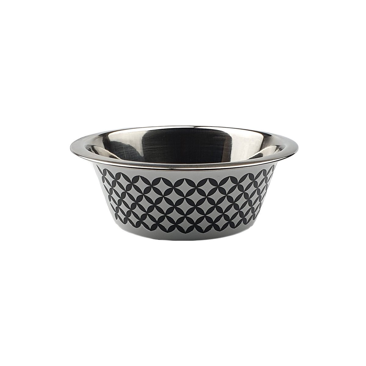 Stainless steel bowl with matt white and anthracite patterns D 13.5 x H 5.0 cm for dogs and cats Molosse & Matou