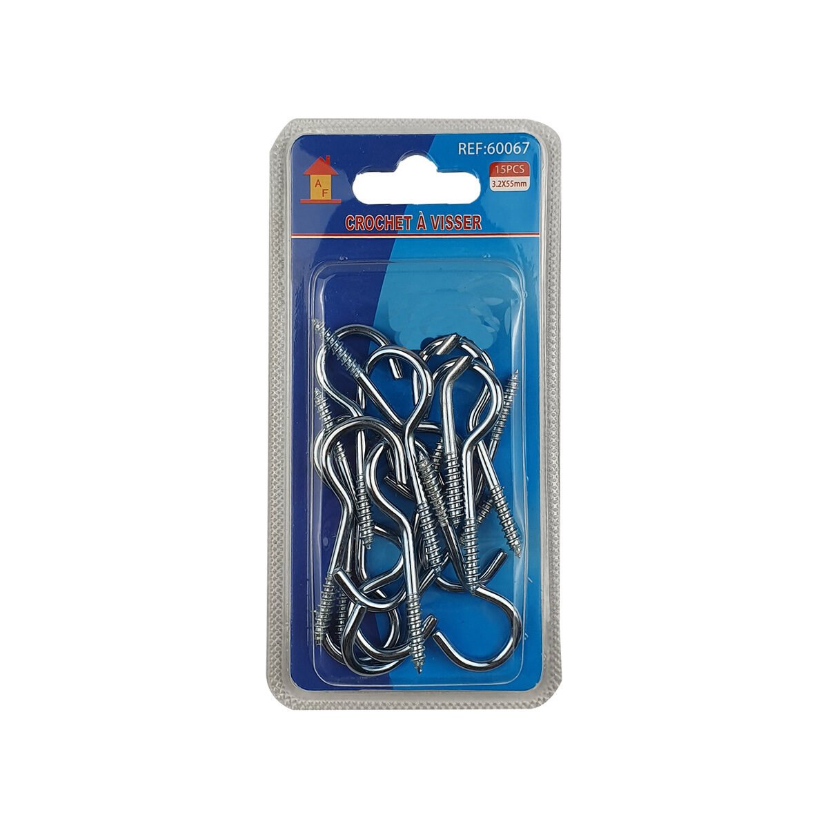 Set of 15 silver alloy steel screw hooks L 55.0 x D 3.2 mm