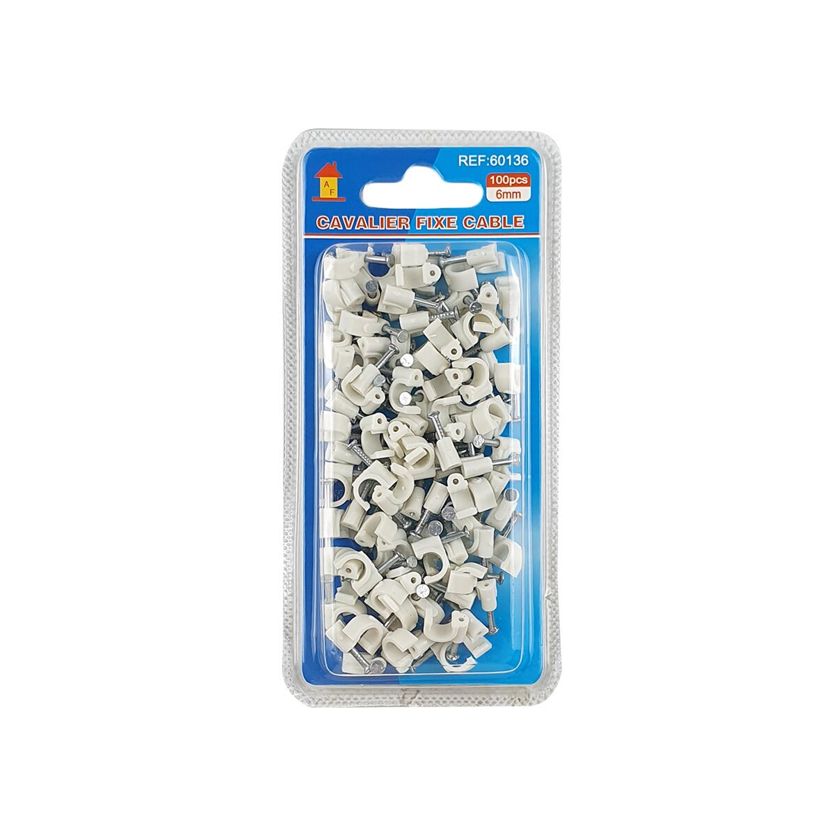 Set of 100 white plastic cable tie riders D 6 mm with 1 nail to fix
