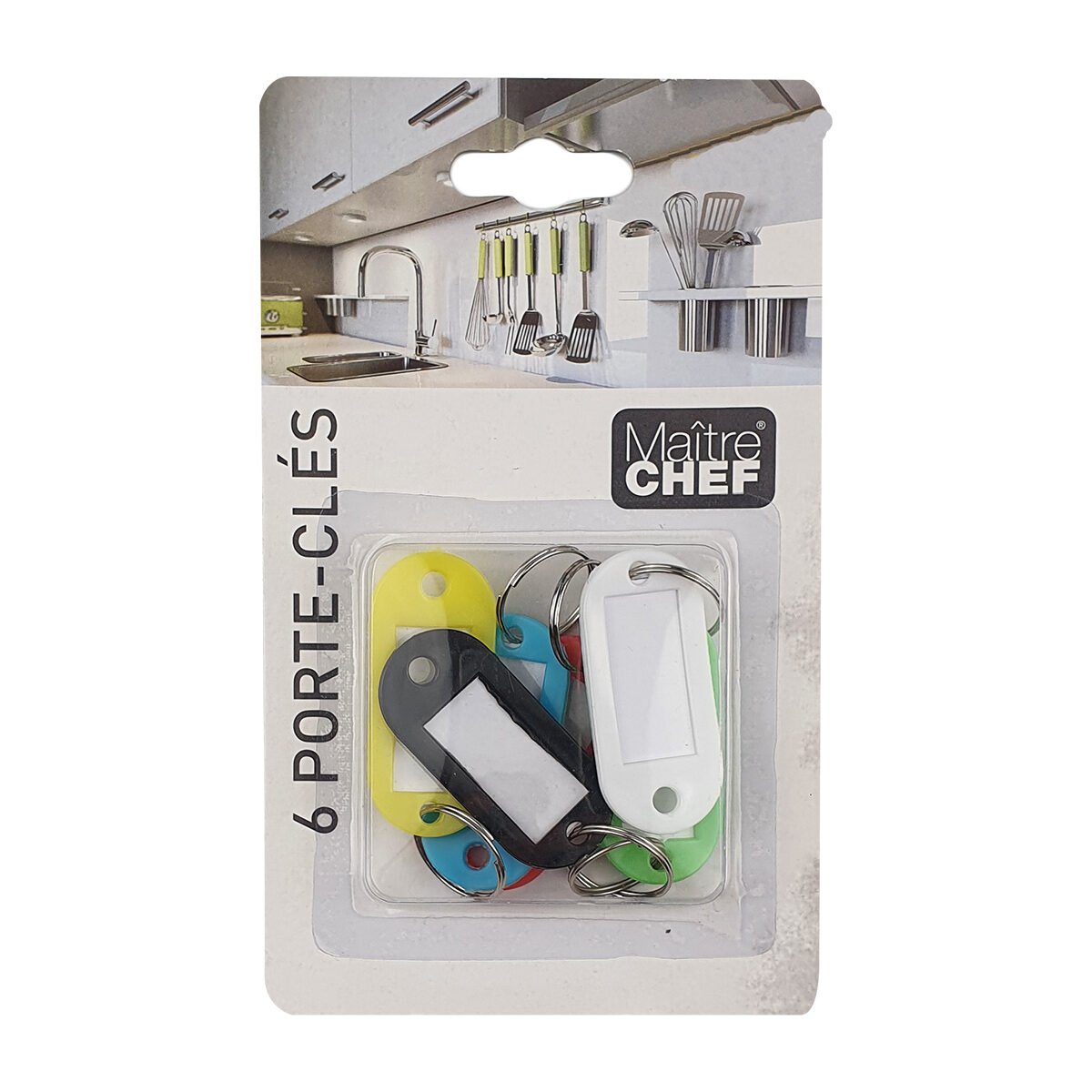 Lot de 6 porte-clés avec étiquette en plastique de couleurs différentes L 6.5 x l 2.0 cm Maître chef