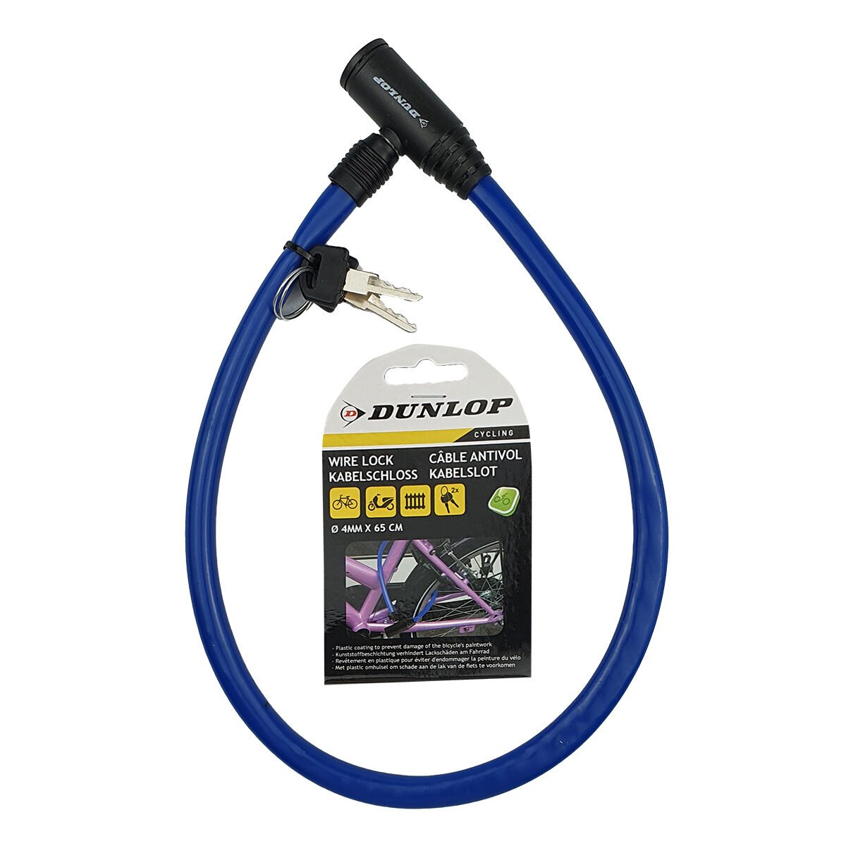 Câble anti-vol en métal spiral fin pour vélo L 65 cm x D 4 mm avec 2 clés Dunlop