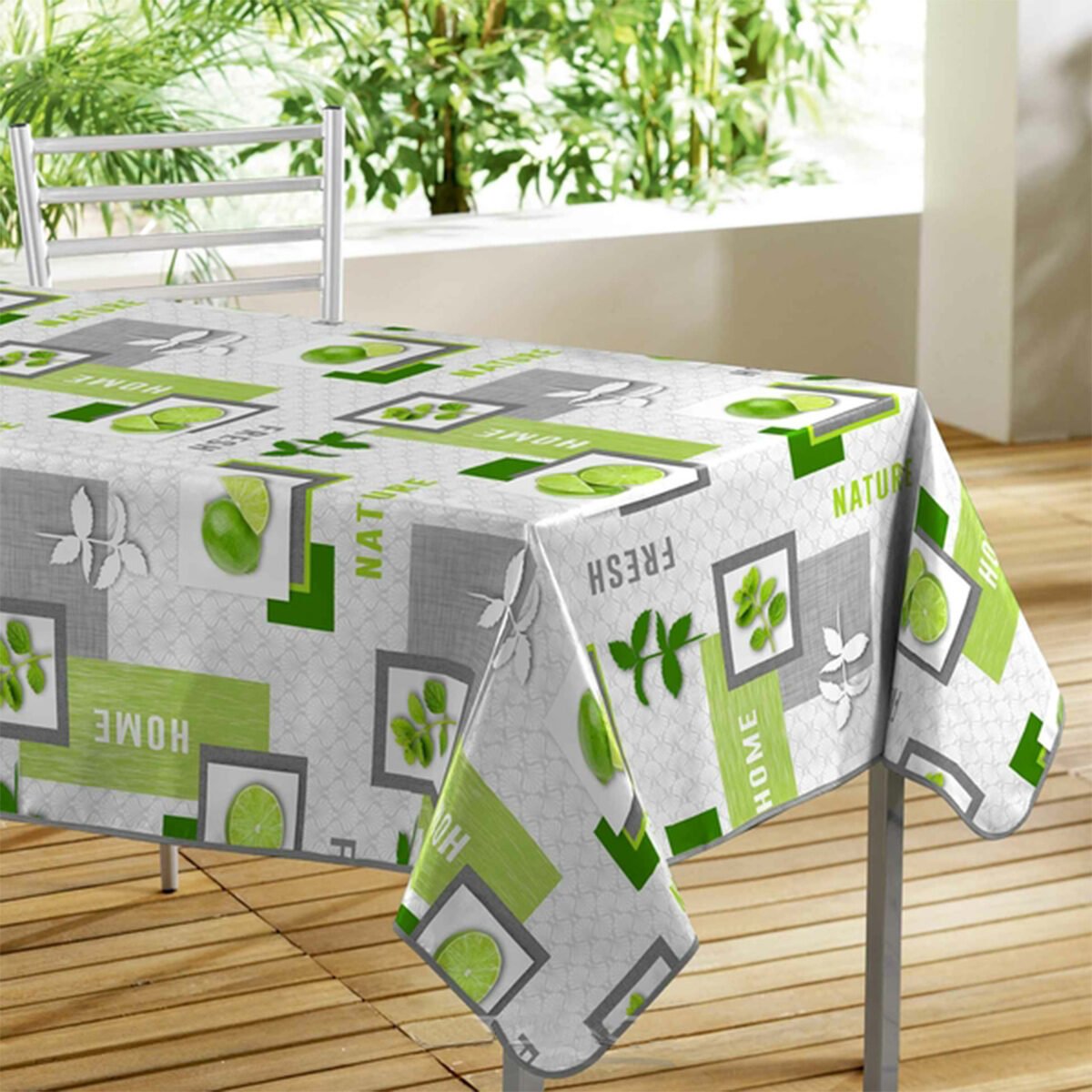 Nappe rectangulaire en toile cirée/PVC imprimée Lemon Green L 240 x l 140 cm avec finition biais Douceur d'intérieur