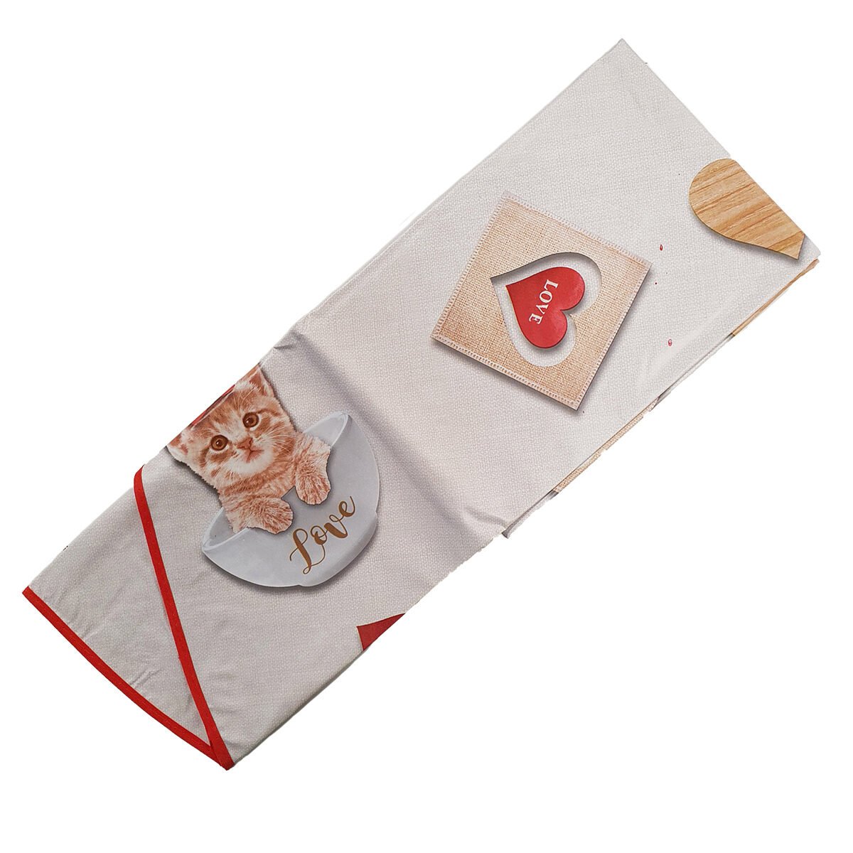 Round tablecloth in oilcloth/PVC printed Natural Kitty D 160 cm with bias finish Douceur d'intérieur