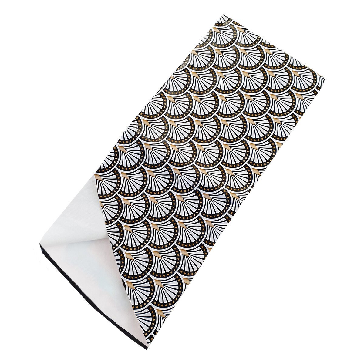 Round tablecloth in oilcloth/PVC printed Archibald black/ocher D 160 cm with bias finish Douceur d'intérieur