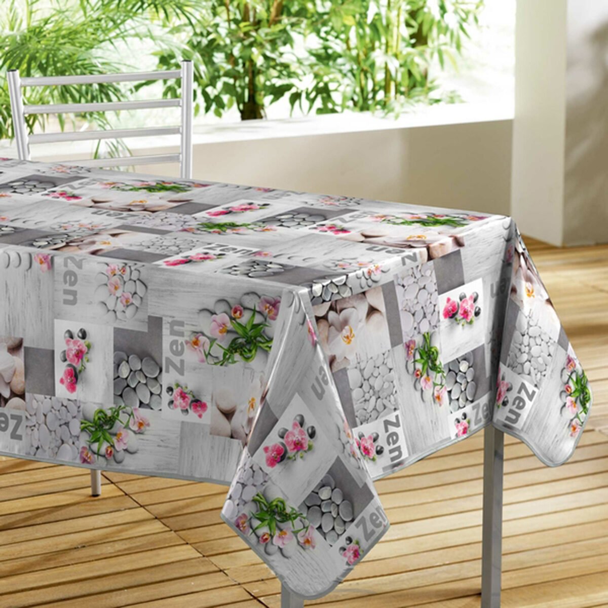 Rectangular tablecloth in oilcloth/PVC printed Meditazen L 240 x W 140 cm with bias finish Douceur d'intérieur