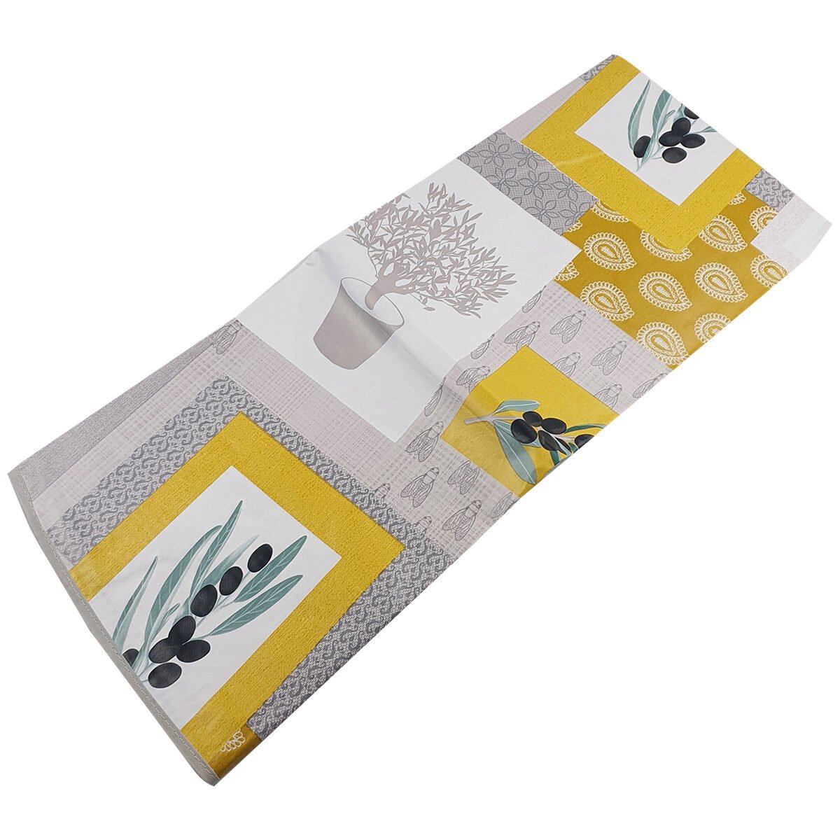 Round tablecloth in oilcloth/PVC printed Graziella yellow D 160 cm with bias finish Douceur d'intérieur