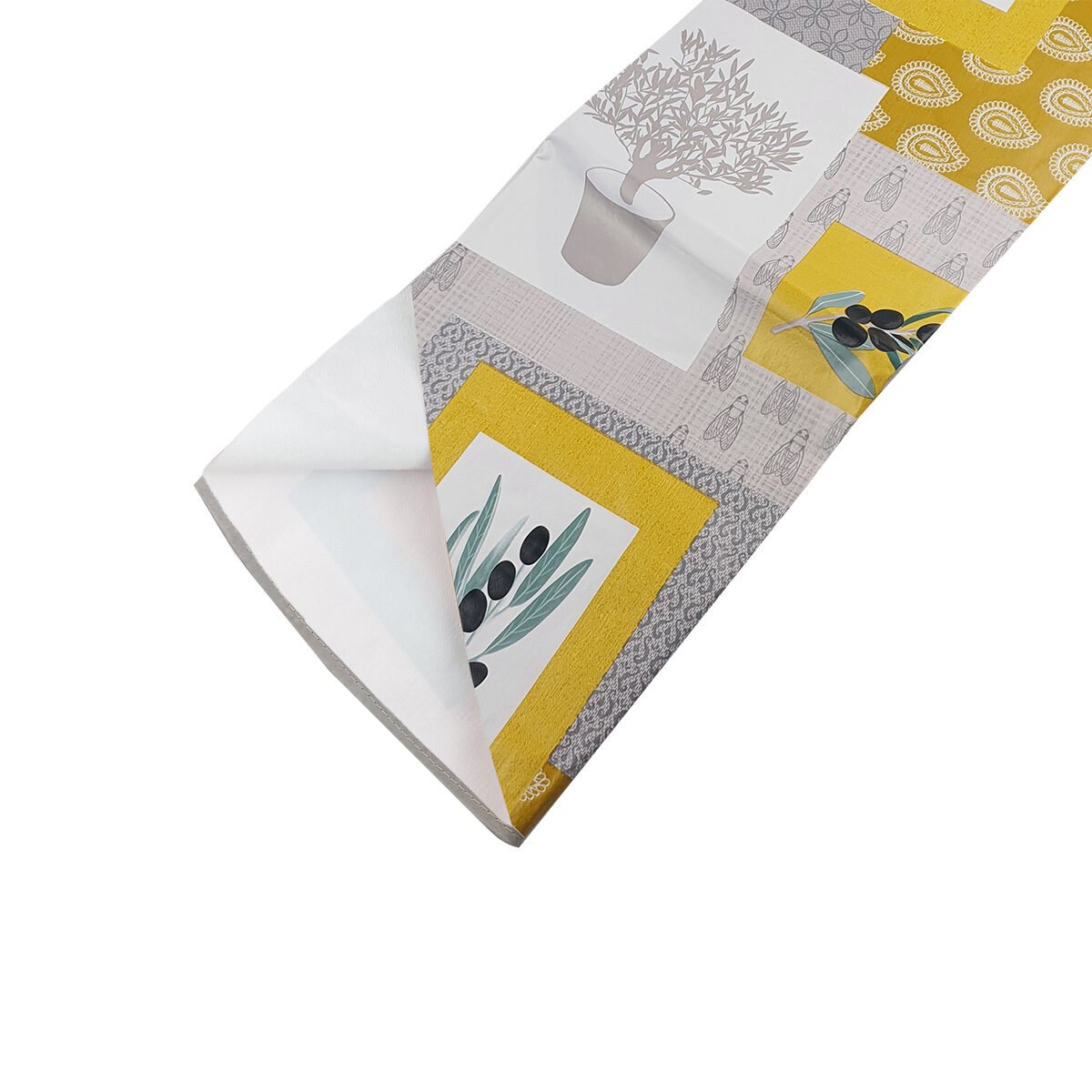 Round tablecloth in oilcloth/PVC printed Graziella yellow D 160 cm with bias finish Douceur d'intérieur