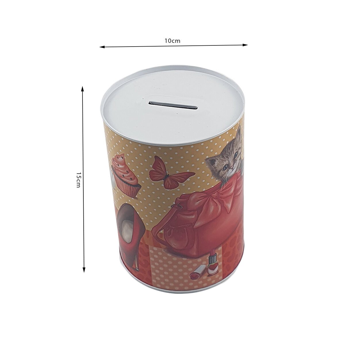 Piggy bank cylindrical metal box Cats D 10 x H 15 cm without lid