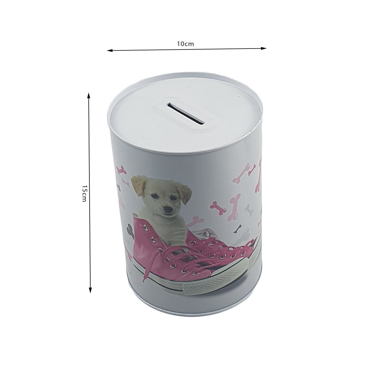 Tirelire boîte en métal cylindrique Chiens D 10 x H 15 cm sans couvercle