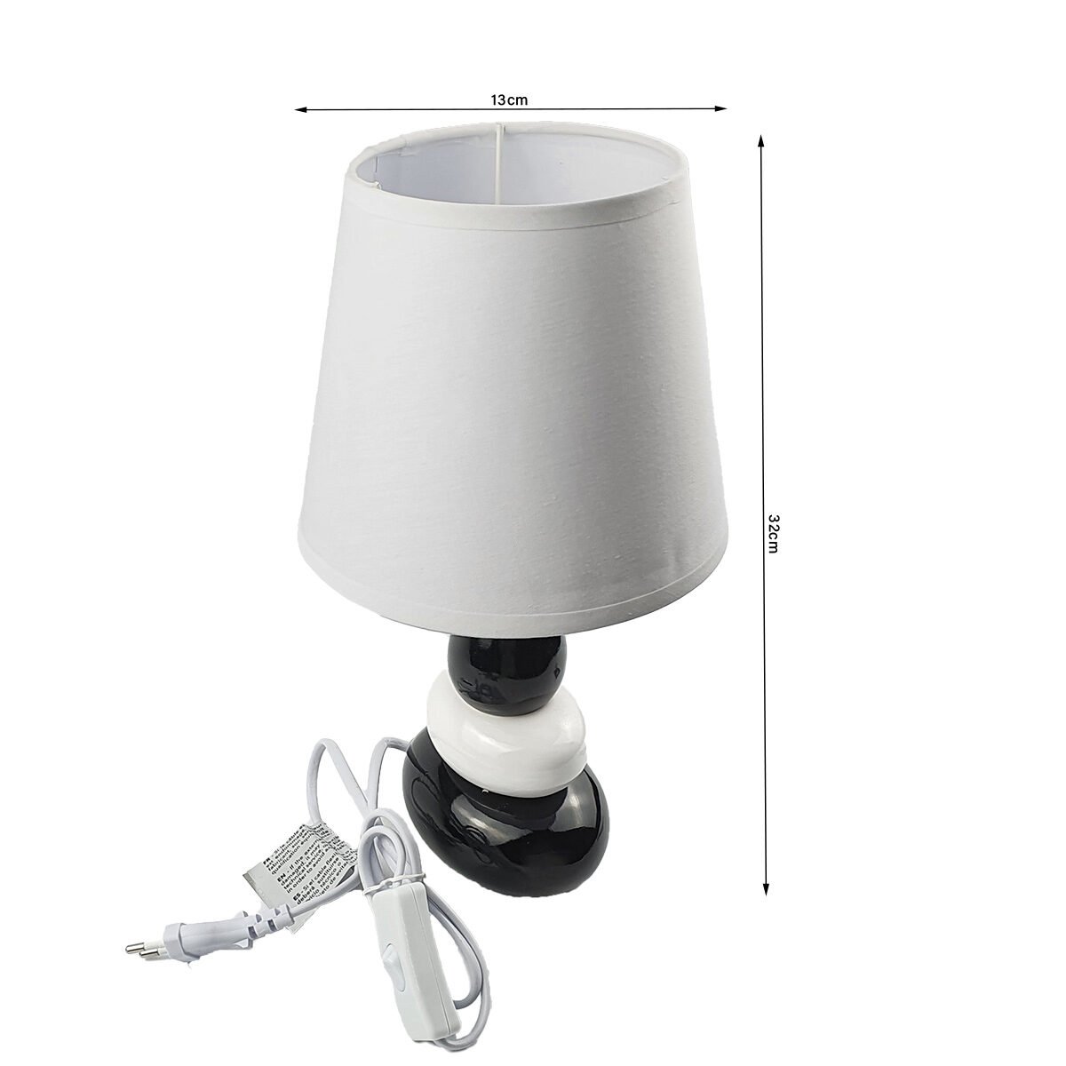 Galets lamp in black and white ceramic D 13 x H 32 cm working with 1 bulb with E14 base not supplied