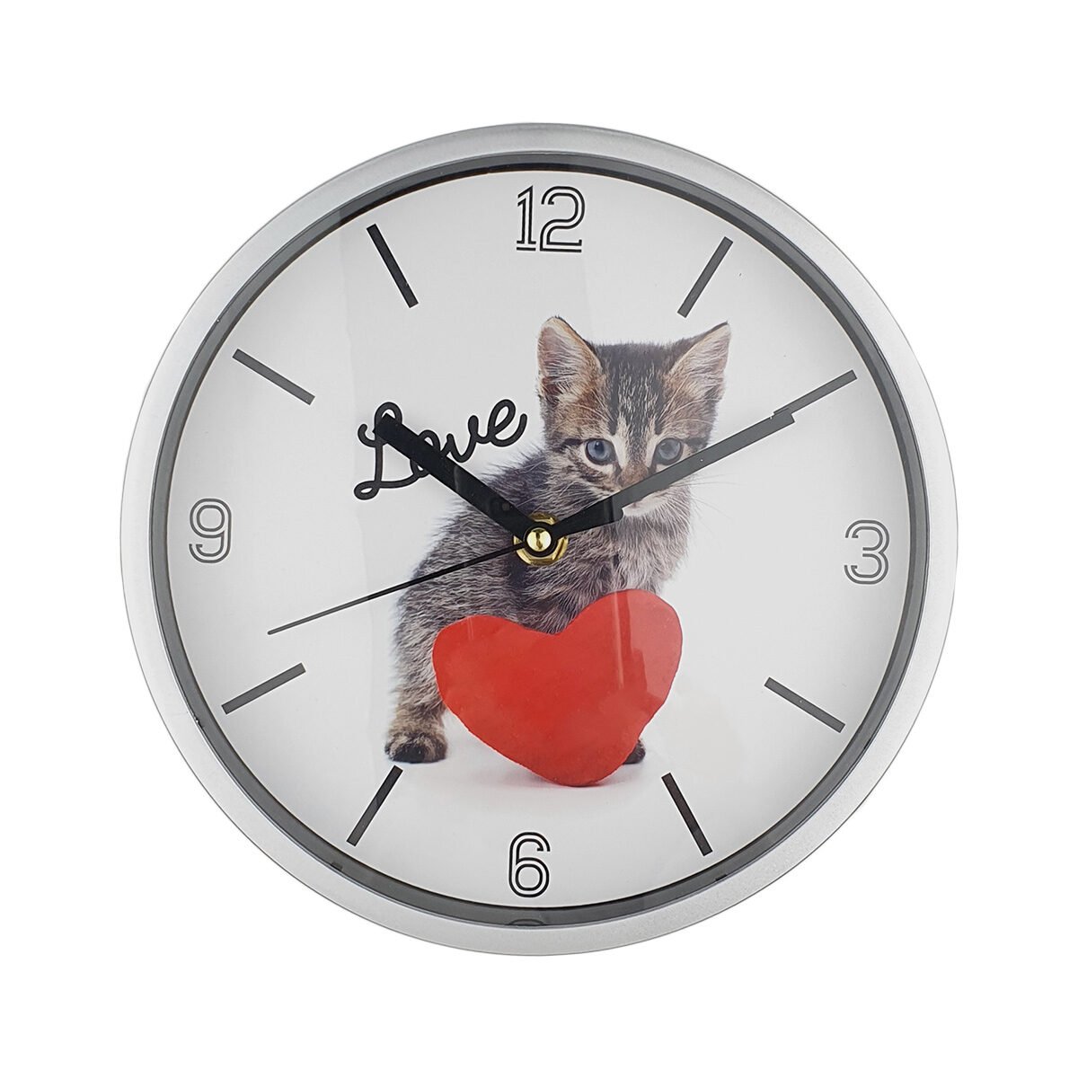 Round clock Cat "Love" D 20 cm in plastic working with 1 AA battery not included