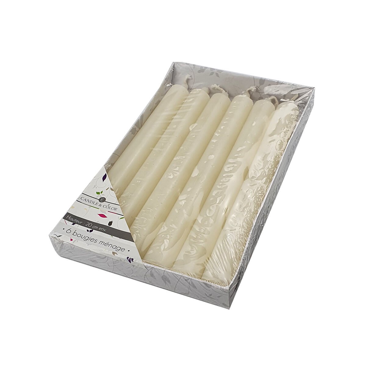 Set of 6 long white table candles H 20 cm duration 7 hours Candle & Color