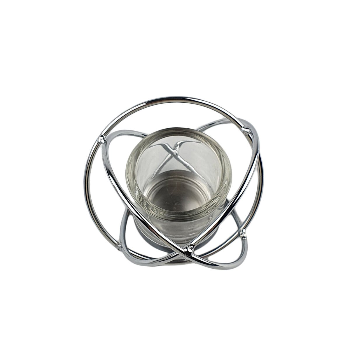 Photophore Armillaire en verre et métal argenté D 11.5 x H 9.0 cm Shiny Fantasy